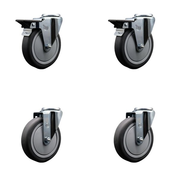 Service Caster 5'' Thermo Rubber Wheel Swivel Bolt Hole Caster Set with 2 Posi Lock Brakes, 4PK SCC-BH20S514-TPRB-PLB-2-S-2 - main
